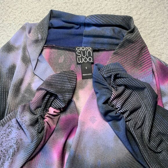 Clara Sun Woo Blouse Womens Small Top 3/4 Sleeve Purple Blue Black - Picture 5 of 8